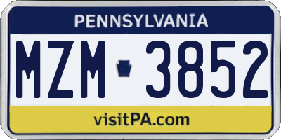 PA license plate MZM3852