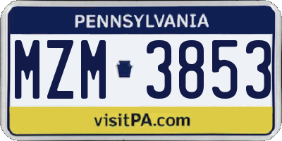PA license plate MZM3853