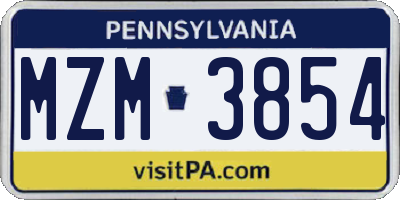PA license plate MZM3854