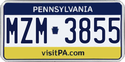 PA license plate MZM3855