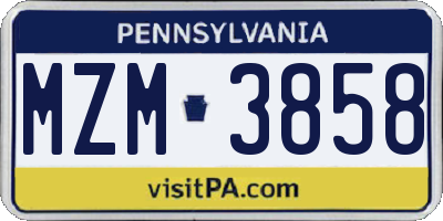 PA license plate MZM3858