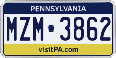 PA license plate MZM3862
