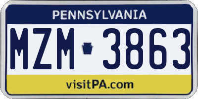 PA license plate MZM3863