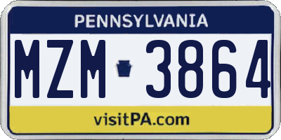 PA license plate MZM3864