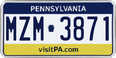 PA license plate MZM3871