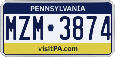 PA license plate MZM3874