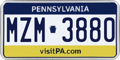 PA license plate MZM3880