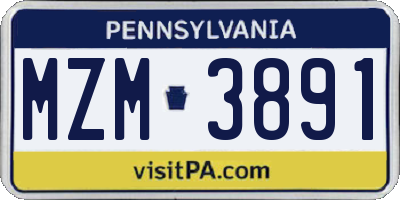 PA license plate MZM3891