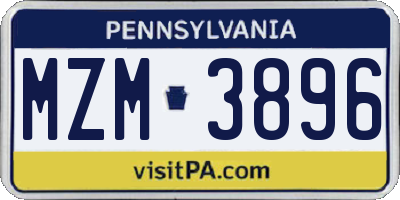 PA license plate MZM3896