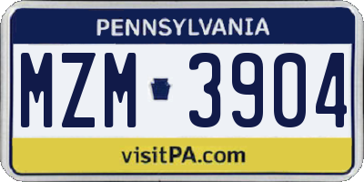 PA license plate MZM3904