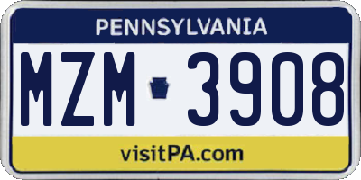 PA license plate MZM3908