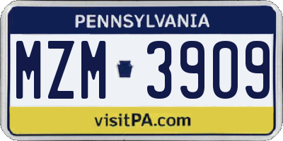 PA license plate MZM3909