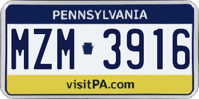 PA license plate MZM3916