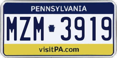PA license plate MZM3919