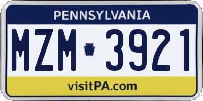 PA license plate MZM3921