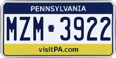 PA license plate MZM3922