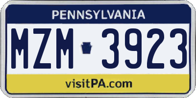 PA license plate MZM3923