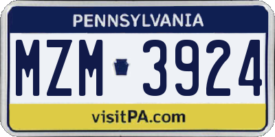PA license plate MZM3924