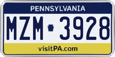 PA license plate MZM3928