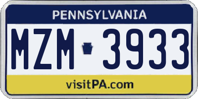 PA license plate MZM3933