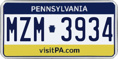 PA license plate MZM3934