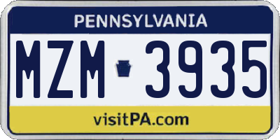PA license plate MZM3935