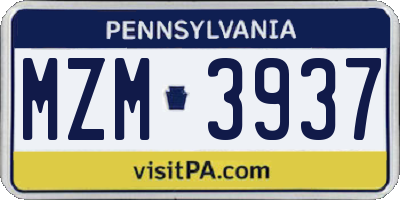 PA license plate MZM3937