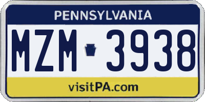 PA license plate MZM3938