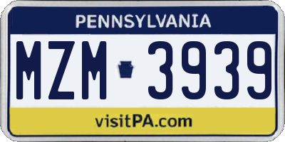 PA license plate MZM3939