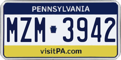 PA license plate MZM3942