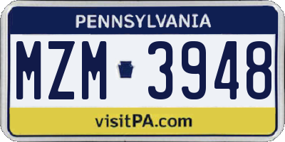 PA license plate MZM3948