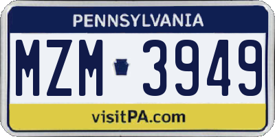 PA license plate MZM3949