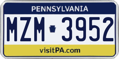 PA license plate MZM3952