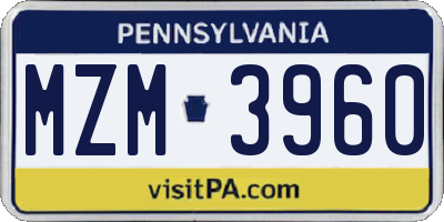 PA license plate MZM3960