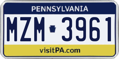 PA license plate MZM3961