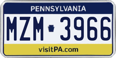 PA license plate MZM3966