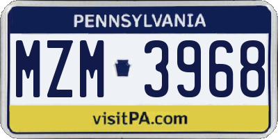 PA license plate MZM3968