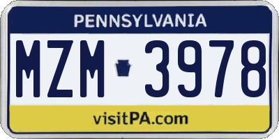 PA license plate MZM3978