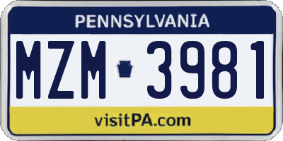 PA license plate MZM3981