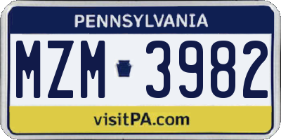 PA license plate MZM3982