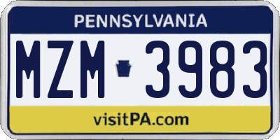 PA license plate MZM3983