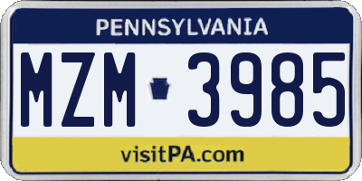 PA license plate MZM3985