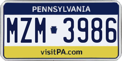 PA license plate MZM3986