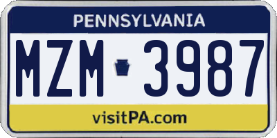 PA license plate MZM3987