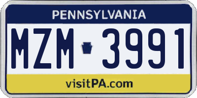 PA license plate MZM3991