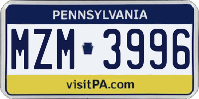 PA license plate MZM3996