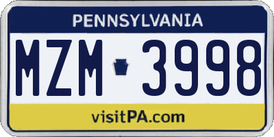 PA license plate MZM3998