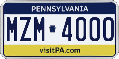 PA license plate MZM4000