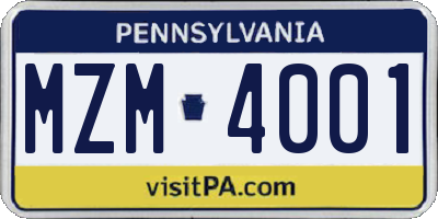 PA license plate MZM4001