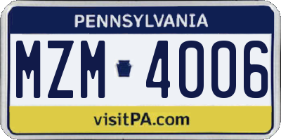 PA license plate MZM4006